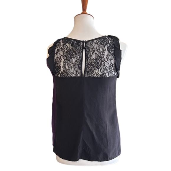 Y2K Black Silk Sleeveless Blouse – Lace Yoke & Ruffle Trim – Size S - Picture 3 of 5